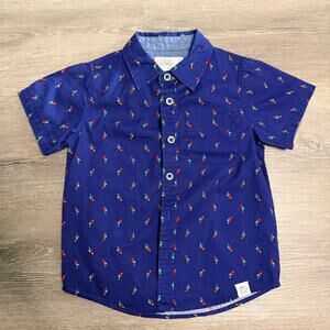 Free Planet Boys Blue Parrot Button Up Shirt Size 4T